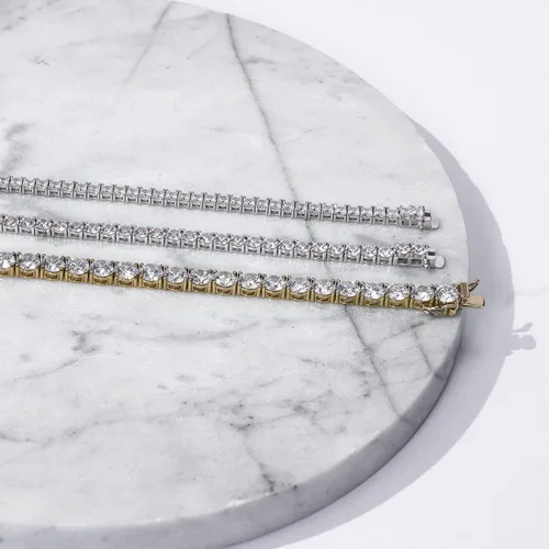Vista 3 de Tienda Collection Platinum or Gold Plated Sterling Silver Princess-Cut Tennis Bracelet made with Infinite Elements Zirconia, 7.25