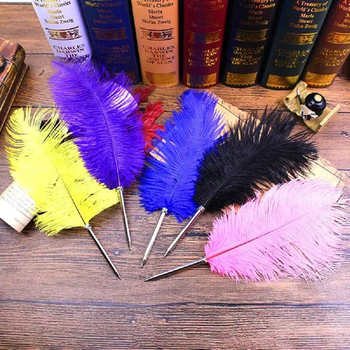 Vista 3 de Bolígrafo de pluma de avestruz grande, bolígrafo de escritura para recepción de boda, bolígrafo de regalo para niños
