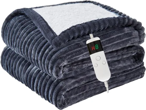 Vista 9 de Manta térmica portátil con mangas y bolsillo para el pie, manta térmica de calentamiento rápido con 10 ajustes de calor apagado automático