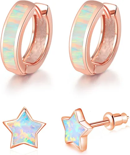 Vista 32 de CiNily Aretes Huggie de ópalo con bisagras, chapados en oro, hipoalergénicos, pequeños aretes de aro para mujeres, adolescentes, niñas, hombres