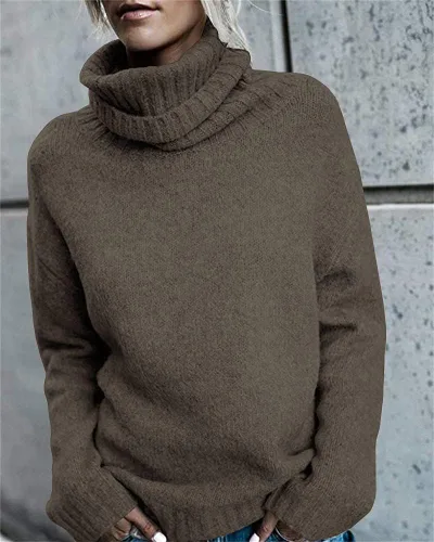 Vista 2 de Fisace Suéteres de cuello alto de gran tamaño, para mujer, de punto trenzado, manga larga