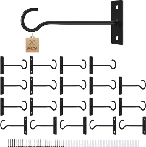 Vista 26 de Ganchos para plantas, paquete de 2 soportes de metal para colgar plantas de 6 pulgadas, gancho decorativo para comederos de pájaros, macetas, Negro