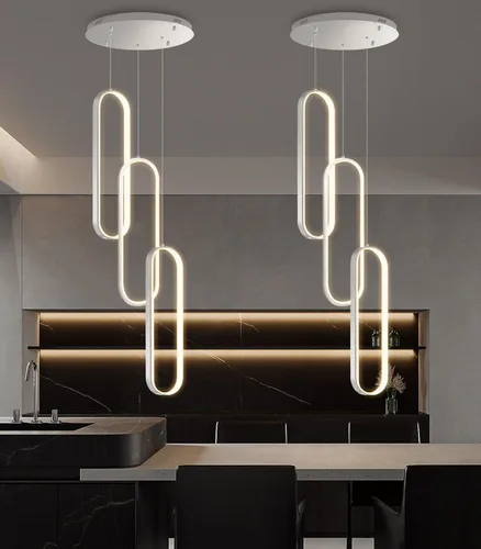 Vista 25 de Lámpara de Araña de Anillo Moderna LED Regulable Luz de Techo para Isla de Cocina Sala de Estar Escaleras Comedor Negro