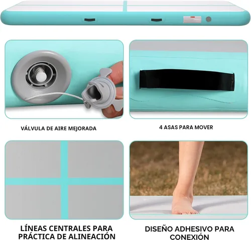 Vista 3 de Colchoneta inflable de gimnasia de 6, 10, 13, 16, 20 pies, 4/8 pulgadas de grosor, con bomba de aire eléctrica para uso doméstico, entrenamiento