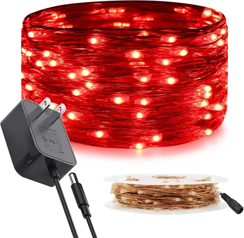 Vista 13 de RUICHEN Guirnalda de luces de alambre de cobre enchufable de 33 pies, 100 luces LED con carrete, color morado