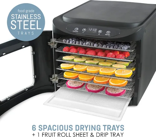 Vista 5 de Elite Gourmet EFD-313B deshidratador de alimentos programable, deshidratador de alimentos, controles de temperatura ajustables, aperitivos