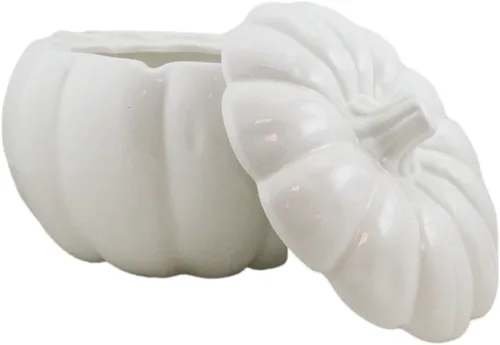 Vista 7 de Ebros Gift Cuenco blanco de cerámica de la calabaza de la cosecha del gres con la tapa 6" diámetro (1)