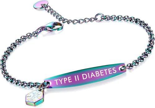 Vista 60 de LinnaLove - Pulsera de identificación de alerta médica con cadena Rolo simple pregrabada para mujer