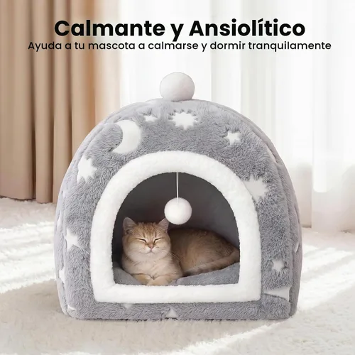 Vista 5 de Glow in the Dark Cat Cave Bed, 2-in-1 Foldable Indoor Cat Tent Cat House