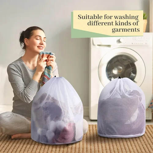 Vista 4 de 24 bolsas de lavandería de malla fina de 24 x 32 pulgadas con cordón, bolsa de malla grande y resistente, lavable a máquina, red con cordón