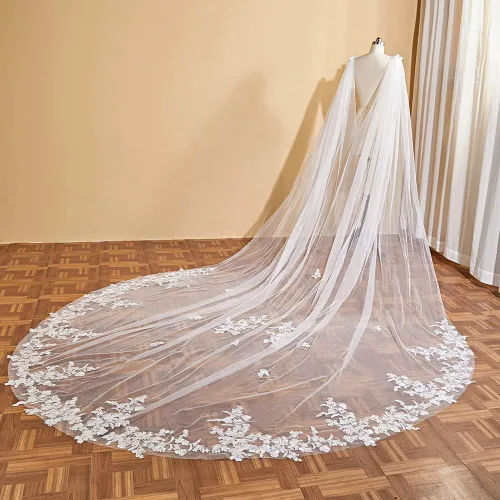 Vista 5 de EllieWely 1 T Catedral longitud floral encaje boda velo nupcial capa con broche F03