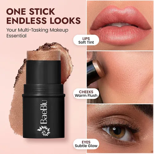 Vista 5 de BaeBlu Tinte orgánico para mejillas, 100% natural, vegano, sin gluten, crema bronceadora en barra, fabricado en Estados Unidos, puesta de sol