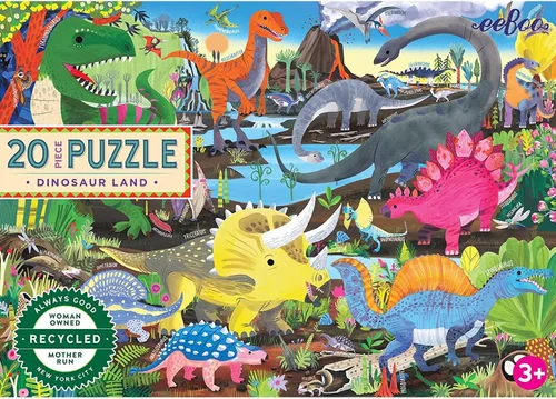 Vista 4 de eeBoo Rompecabezas de 20 piezas – Dinosaur Land Rompecabezas infantil con temática prehistórica, piezas grandes para manos pequeñas para desarrollar
