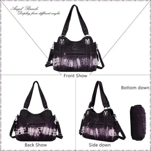 Vista 3 de Angel Barcelo - Bolsa de hombro amplia para mujer, diseño Hobo, cuero lavado