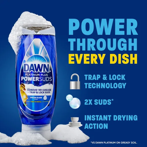 Vista 12 de Dawn Platinum Plus PowerSuds EZ-Squeeze - Jabón líquido para platos, líquido para lavavajillas, eliminación de grasa, botella al revés, aroma a