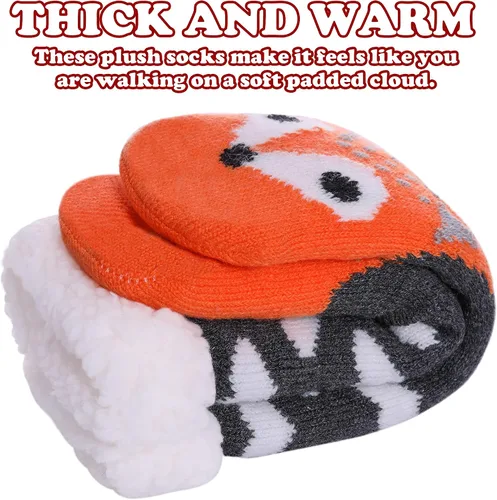 Vista 6 de FNOVCO Calcetines tipo pantufla para niños y niñas, mullidos, suaves, gruesos, acogedores, con forro polar cálido para invierno y Navidad