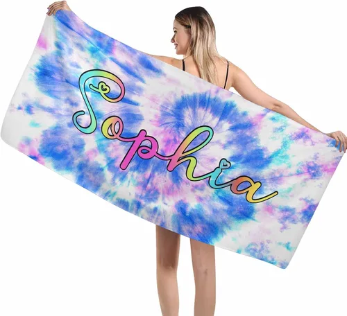 Vista 8 de MyPupSocks Toalla colorida personalizada para niños – Color arcoíris personalizada para viajes, playa, piscina y toallas de baño, toalla con nombre