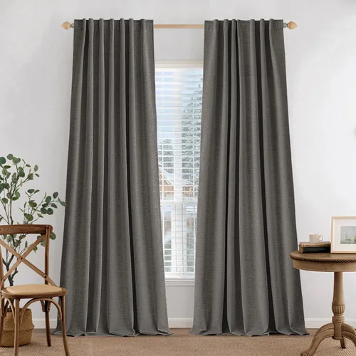 Vista 10 de MIULEE Cortinas 100% opacas de 84 pulgadas de largo de lino, cortinas y drapeados, juego de 2 paneles para dormitorio, pestaña trasera, sala de Beige