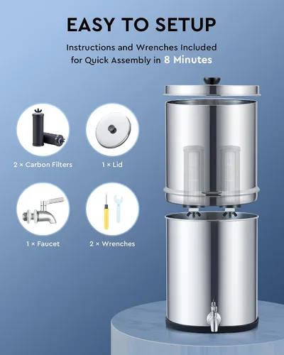 Vista 6 de CO-Z Sistema de filtro de agua alimentado por gravedad, sistema de filtración de agua de encimera de 2.25 galones, purificador de agua por gravedad