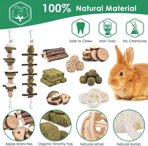 Vista 4 de KATUMO Juguetes masticables de conejo, 74 piezas de bricolaje para hámster, kit de masticar para el cuidado de los dientes de conejo, juguetes