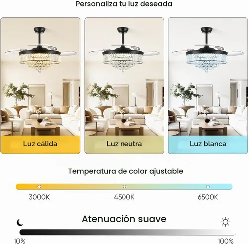 Vista 3 de Ventilador de techo de 42 pulgadas con luz, ventilador retráctil