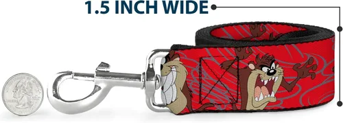 Vista 6 de Buckle-Down Correa para mascotas Tasmanian Devil Expressions Red Swirl - 4 pies de largo - 1 pulgada de ancho