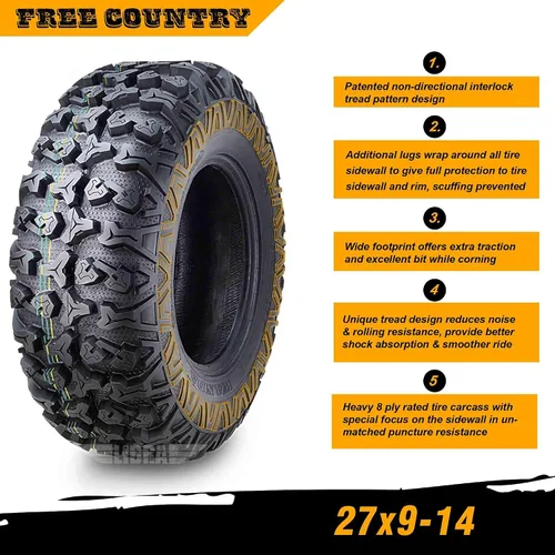 Vista 3 de Free Country Neumáticos Premium 8PR ATV/UTV de 27 x 9 x 14 para Cam-Am MAVERICK X3 2020 Front (paquete de 2)