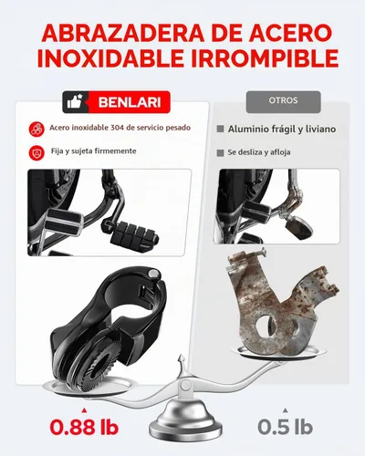 Vista 3 de Benlari Estriberas de Carretera de 1 pulgada 1-1/4 pulgadas Estriberas de Acero Inoxidable 304 Largas Anguladas Ajustables Compatibles con Harley