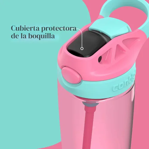 Vista 7 de Contigo Aubrey - Botella de agua para niños, paquete de 2, 20 onzas, azalea/jade y frambuesa azul. Azalea, tapa a prueba de derrames, apta