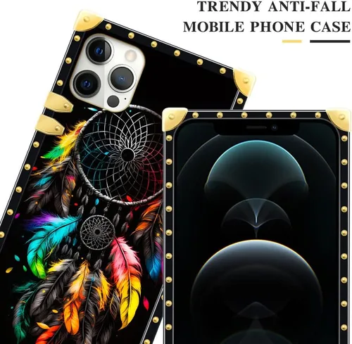 Vista 2 de DAIZAG Funda compatible con iPhone 11, funda dorada a prueba de golpes, atrapasueños de plumas clásicas