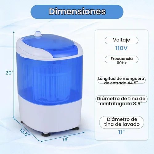 Vista 7 de ARLIME Mini lavadora y secadora, mini lavadora de lavandería de 5.5 libras Azul