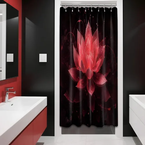 Vista 12 de Cortina de ducha con flores de loto negro y azul para decoración de baño, juego de cortinas decorativas de baño con estampado floral, tela