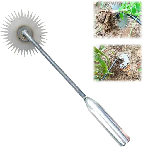 Vista 3 de Herramienta de deshierbe de jardín, herramienta manual para quitar malezas para césped y jardín, dientes de acero al manganeso forjado de doble