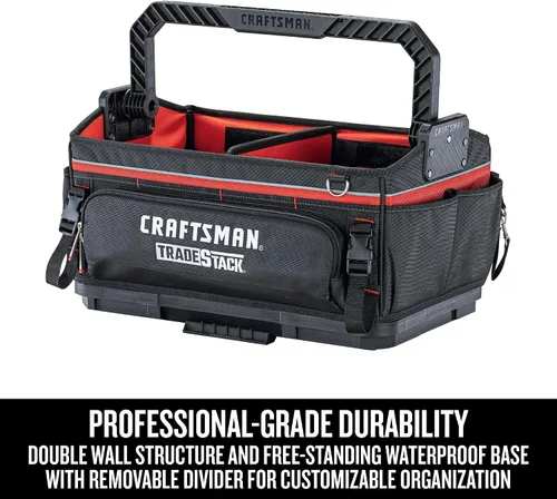 Vista 3 de CRAFTSMAN TRADESTACK Bolsa de herramientas del sistema, bolsa de herramientas de boca abierta resistente, parte inferior dura impermeable, mango