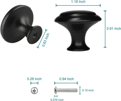 Vista 3 de 6 pomos negros para cajones de tocador, perilla moderna de 1.2 pulgadas para armarios y cajones