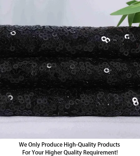 Vista 2 de ShinyBeauty 1 Yarda de Tela Negra por Yarda, Tela de Lentejuelas para Coser, Tela con Purpurina, Material de Lentejuelas por Yarda, Confección