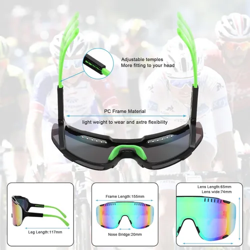 Vista 5 de Karsaer Vision - Gafas de sol deportivas para ciclismo, a prueba de viento, para MTB correr, playa, voleibol, béisbol, pantallas grandes de los años