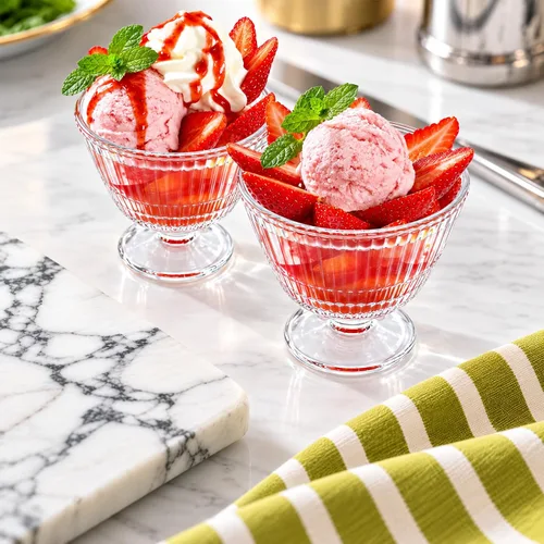 Vista 5 de Juego de 6 cuencos de postre de cristal, tazas de helado vintage