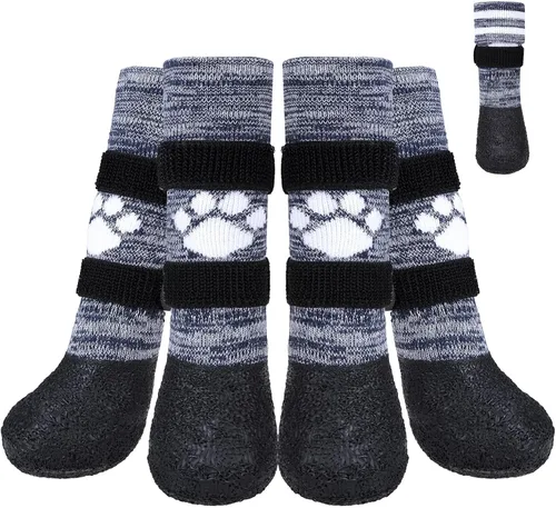 Vista 16 de KOOLTAIL Calcetines antideslizantes para perros para evitar lamer las patas para pavimentos calientes/terrosos, botas largas impermeables