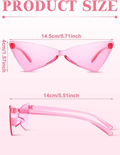 Vista 3 de Geyoga 12 lentes de sol triangulares rosados sin montura transparentes de caramelo, lentes de sol retro de discoteca para mujeres y hombres