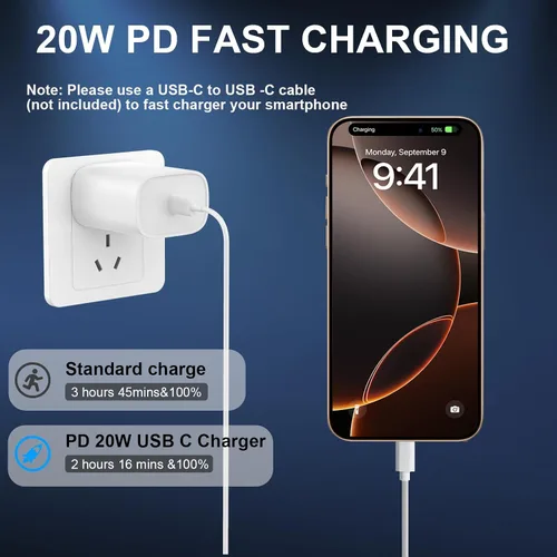 Vista 4 de Cargador para iPhone 16 15 Pro Max de carga rápida, bloque de carga USB C de 20 W para iPhone 16 15 con cable de carga tipo C de 3 metros