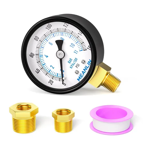 Vista 24 de MEANLIN MEASURE - Manómetro electromecánico de 2" de esfera con cara, NPT de 1/4 de pulgada, para bomba de pozo, con bujes hexagonales NPT de 1/2