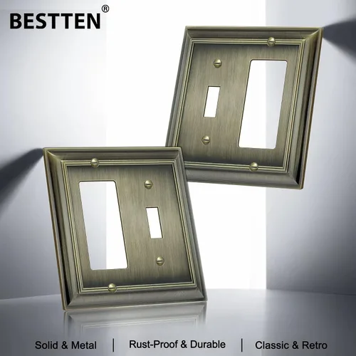 Vista 3 de BESTTEN Placa de pared combinada de 1 palanca/1 decorador, tamaño mediano, 2 bandas, resistente a la corrosión, latón antiguo, cubierta de salida
