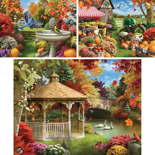 Vista 2 de Bits and Pieces Juego de 3 rompecabezas de 500 piezas, paquete de otoño