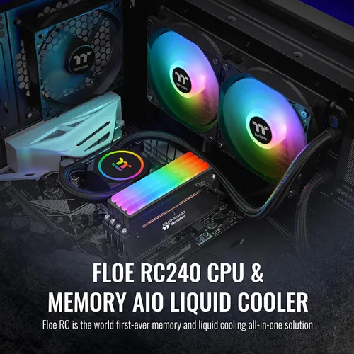 Vista 2 de Thermaltake Floe RC240, AMD (AM5/AM4) / Intel (LGA 1700/1200), TT RGB Plus Software/Sincronización de placa base controlada ARGB, 9.449 in PWM