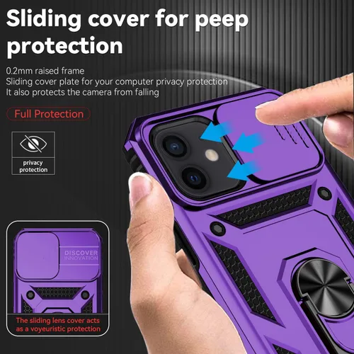 Vista 2 de Funda para iPhone 12/12 Pro, iPhone 12/12 Pro con funda para cámara y soporte, de grado militar, a prueba de golpes, resistente, con soporte