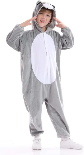 Vista 3 de Disfraz unisex de animales para niños pijamas de animales con capucha para niños disfraz de Halloween para niños y niñas