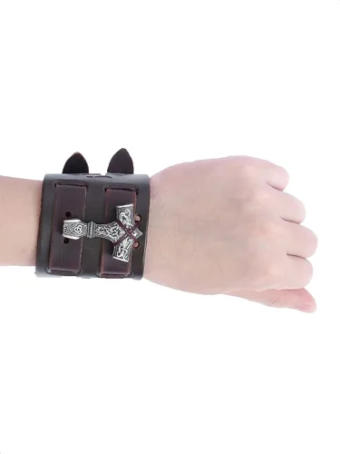 Vista 3 de HAQUIL Viking Bracelet for Men Viking Mjolnir Pendant Nordic Wide Leather Wristband Viking Jewelry Men