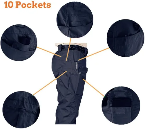 Vista 2 de HYCOPROT Pantalones de senderismo para hombre, repelentes al agua, ligeros, casuales, de secado rápido, pantalones de trabajo con 10 bolsillos