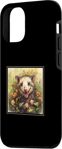 Vista 2 de iPhone 14 Zarigüeya Jardín Flores Pintura Mascota Mamá Papá Caso